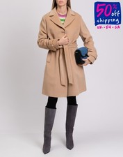 RRP €1090 CINZIA ROCCA cappotto angora e lana IT50 US14 UK18 XXL beige foderato con cintura