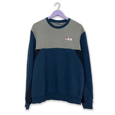 Felpa Fila Vintage blu e grigia a girocollo in cotone anni 2000 - Taglia L/XL uo