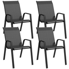 Outsunny Set 4 Sedie da Giardino Impilabili con Braccioli in Rattan PE Grigio