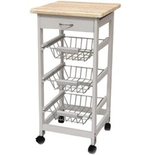 Carrello frutta verdura Bianco 3 cestini 1 cassetto piano di lavoro legno 4 ruot