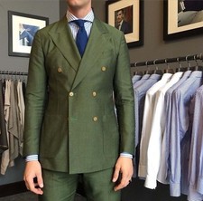 Uomo Verde Abito Testimoni Dello Sposo Doppio Petto Festa Matrimonio Cena (Coat