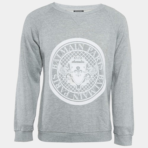 Felpa girocollo balmain grigia - felpa,