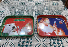 6 BICCHIERI + 2 VASSOI IN METALLO PUBBLICITÀ COCA COLA  NATALE- MERRY CHRISTMAS