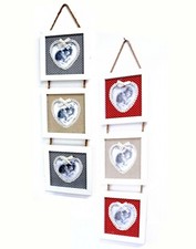 Portafoto da Appendere a Discesa con Cuore in Legno Invecchiato e Bianco 