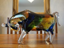Toro scultura cristallo vetro arte bufalo bisonte statua figura lusso elegante Murano