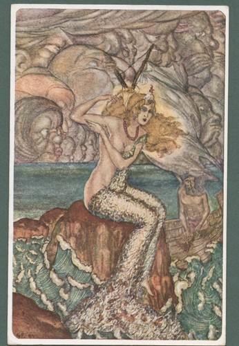 Cartolina illustrata sirena - illustrata,