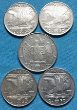 IMPERO LOTTO 1 LIRA 1940+4 MONETE 50 CENTESIMI 1940-1941