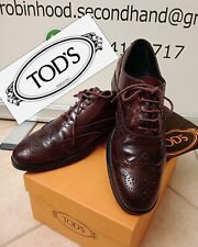 TOD'S SCARPE STRINGATE DONNA OXFORD PELLE SPAZZOLATA BORDEAUX/MOSTO RICAMATA
