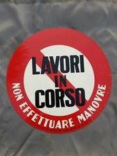 Insegna scudo originale anni '50 Italia Lavori in corso avvertimento originale industria stradale