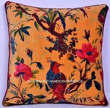 16 " Beige Uccello Stampa Velluto Indiano Cuscino Copriletto Etnico Divano