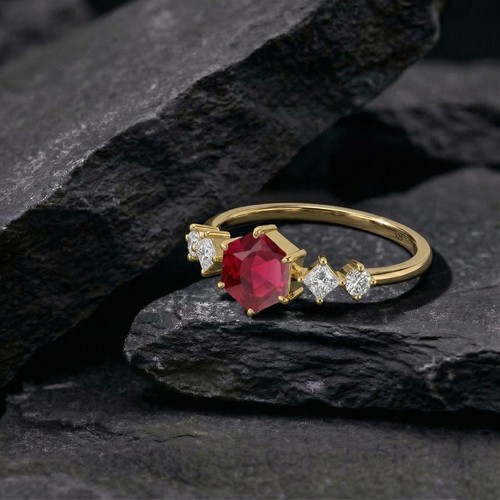 Anello rubino esagono oro - anello,