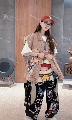 Gilet denim rosa doraemon - gilet,