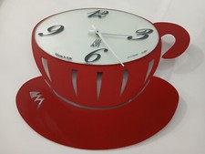 Arti e Mestieri Orologio Parete Muro Design Pausa Caffe' cm. 43x37 Rosso Metallo