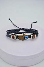 Braccialetto mano di Fatima in Cuoio e Caucciu'  Mano di Alo con Occhio Turco