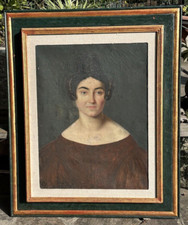 Antico quadro con cornice dorata/verde-Olio su tela -Ritratto donna-  '800