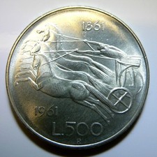 moneta 500 lire argento Centenario Unità d' Italia 1961