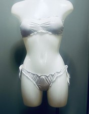 Costume due Pezzi, Bikini, Reggiseno a Fascia,Bianco Glitterato "4giveness" Tg.M