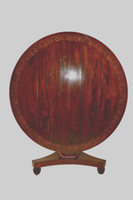 antico tavolo rotondo Carlo X 1820 in palissandro con intarsi francese