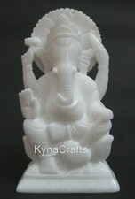 Statua Shiv Putra in marmo bianco intaglio a mano Lord Ganesha scultura 7 pollici