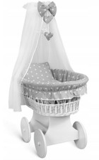 SET BIANCHERIA DA LETTO COMPLETO BAMBINO CON BALDACCHINO PER ADATTARSI CESTO IN VIMINI MOSES PICCOLE STELLE BIANCHE