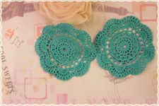 Coppia Pizzo uncinetto forma tonda per creare orecchini 7.5CM color celeste