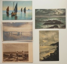 5-CARTOLINE-ILLUSTRATE-ANTICHE-ANNI 10 20- PAESAGGI MARE-BARCHE-LOTTO