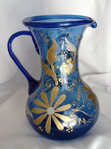 Brocca vetro blu - blu, decori