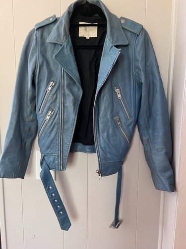 Giacca pelle moto donna blu