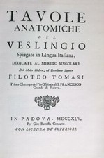 TAVOLE ANATOMICHE DEL VESLINGIO TOMASI FILOTEO CERASTICO 1970 