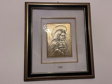 Quadro in lamina d'argento dorata-Ritratto di Madonna con bambino