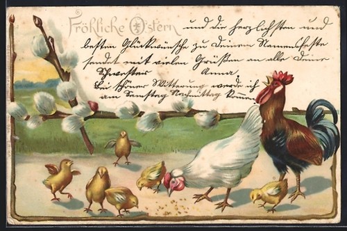 Cartolina pasqua gallo e - cartolina, pasqua,