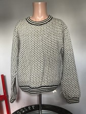 Maglione uomo vintage LL Bean lana norvegese occhio di uccellino taglia large nero bianco 