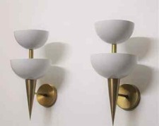 Coppia Applique Coppa A Metallo Stile Stilnovo Italiano Metà Secolo Applique Lampade da Parete