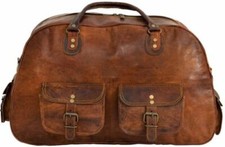 Borsa da uomo in vera pelle grande vintage borsone viaggio weekend notte pale...