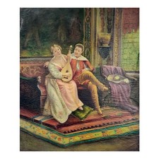 Quadro Dipinto a Mano Olio su Tela 50x60 cm Made in Italy Musica in Salotto