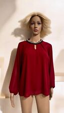 RLINEA maglia donna Red elegante Scollo Gioiello Strass Pietre Chiffon Blusa S