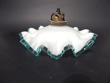 ANTICO ORIGINALE EPOCA LIBERTY LAMPADARIO IN VETRO OPALINO BORDO VETRO SOFFIATO