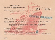 Biglietto per il transatlantico CONTE GRANDE - ITALMAR di Cordoba - Buenos Aires