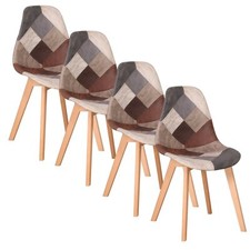 Set 4 sedie da pranzo Sedia con gambe in legno di faggio Retrò Patchwork Marrone
