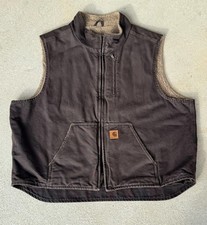 Gilet Carhartt V33 finto collo sherpa foderato tela d'anatra marrone scuro uomo 2XL