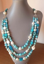 ❤?STUPENDA COLLANA DONNA PIETRE DURE TURCHESE, AGATA, PERLE, RESINA PERLIZZATA 