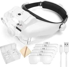 Headband Magnifier Illuminated Rechargeable Repair Solder Magnify Glasses Lens