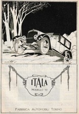 PUBBLICITA' 1921 ITALA TORINO MODELLO 50 BOSCO NEVE AUTO BISCARETTI DI RUFFIA