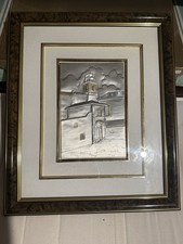 QUADRO IN BASSORILIEVO ARGENTO 925-PAESAGGIO IN RILIEVO