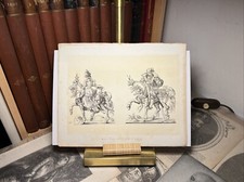 Antico Cavaliere Costume Moda Abbigliamento Medioevo 1855 Antiquariato Incisi...