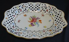 Schumann Germany US Zone Dresden Flowers Reticulated Oval Bowl 10 3/4"