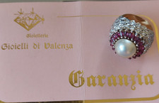 Meraviglioso anello  in oro g/b 18 kt con brillanti rubini e perla mabe e garanz