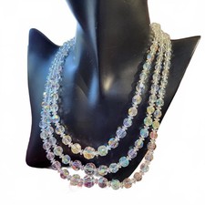 Collana multifilo vintage metà secolo aurora boreale cristallo perline