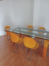 Completo tavolo in cristallo + 6 sedie legno FLEMA made in Italy