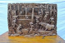 Pannello Balinese Vintage intagliato a mano in Faggio